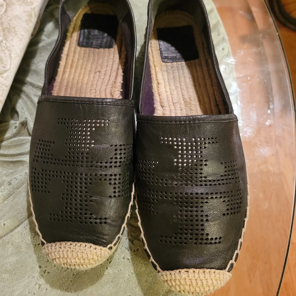 Tory Burch Leather Logo Espidrilles Designer Summer Vacation Slip On 1213